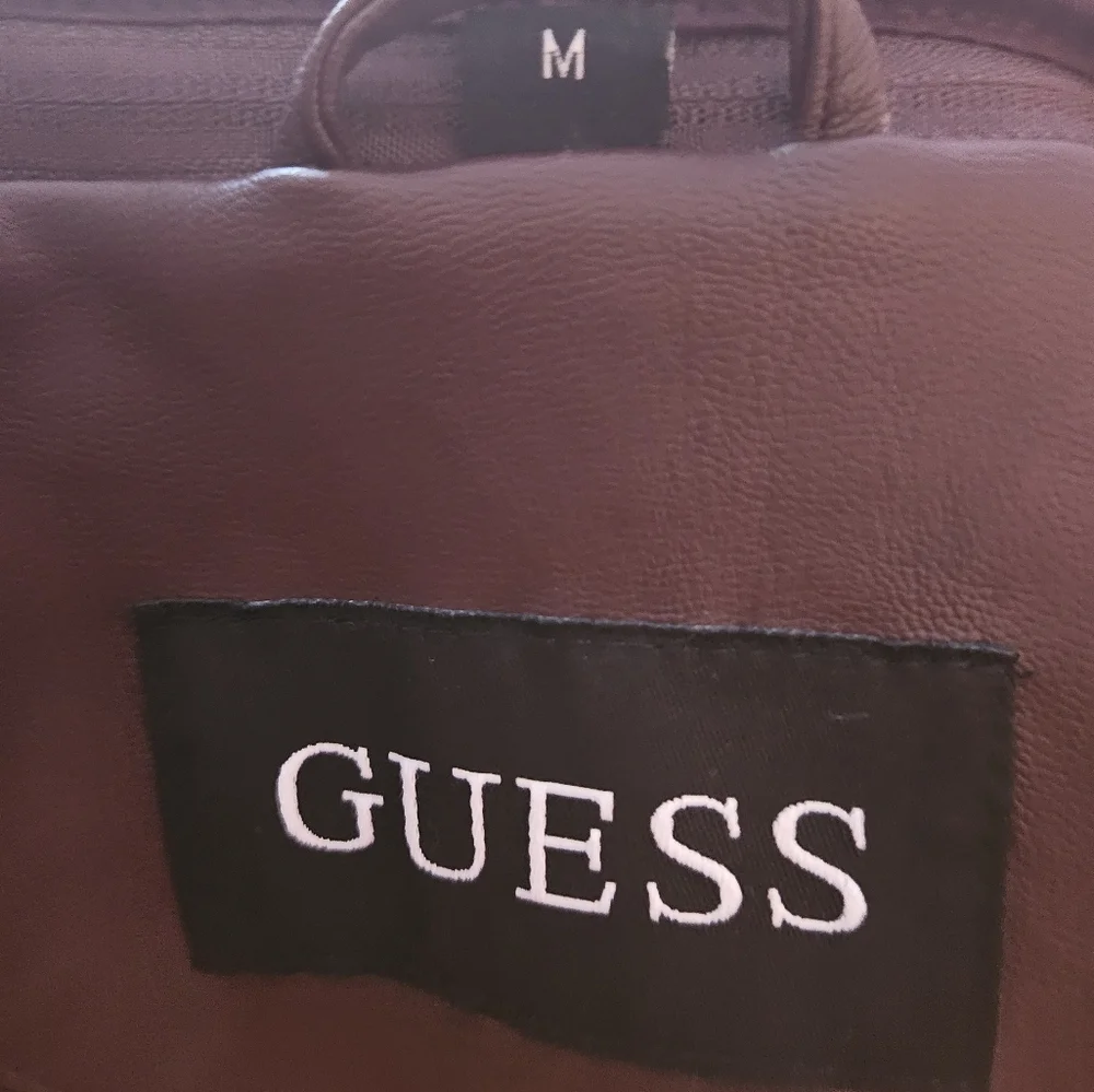 GUESS Burgandy Faux Leather Moto Jacket - Size Medium - Picture 9 of 11